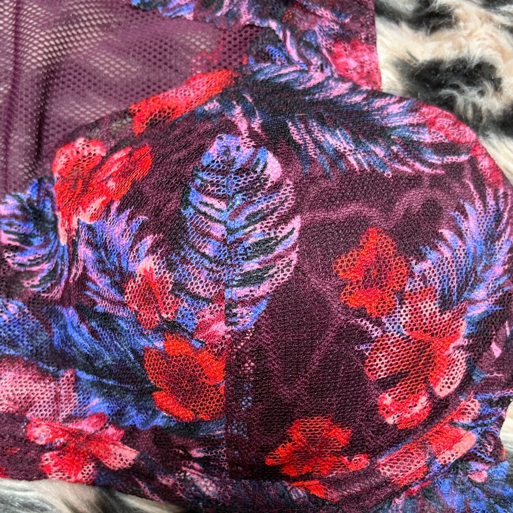 PINK Victoria's Secret Purple Blue and Pink Floral Lace Bralette w/ Mesh - Picture 4 of 10